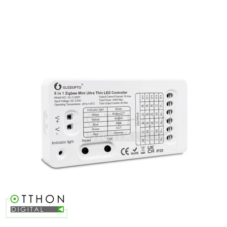 Gledopto GL-C-002P (6A), Zigbee Pro 5-az-1-ben Mini LED vezérlés (Zigbee+RF) 5V-24V DC, 6A