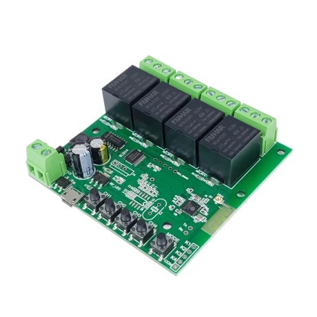 SmartWise 5V-32V » Négy áramkörös, WiFi-s - Sonoff kompatibilis, távvezérelhető okos kapcsoló relé, kontakt kapcsolással és impulzus kapcsolási üzemmóddal