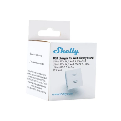Shelly USB-A + USB-C töltő, kiegészítő modul az asztali tartóhoz, fehér