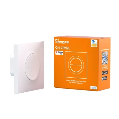 SONOFF Orb-ZBW2L 2-Gang Zigbee Smart Wall Switch (No Neutral) – két áramkörös, csak fázis mini relémodul + kapcsoló, Zigbee, fehér (MINI-ZB2GS-L-E)