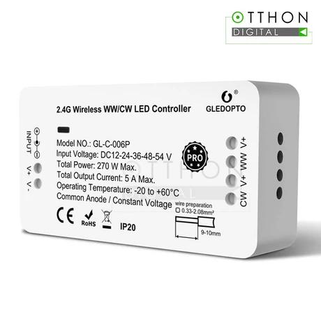 Gledopto » Gledopto Zigbee Pro WW/CW (CCT) LED vezérlés (Zigbee+RF) 12V / 24V / 36V / 48V / 54V DC