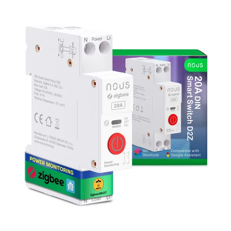 Nous D2Z DIN-sín kompatibilis Tuya Zigbee fogyasztásmérős relémodul 20A