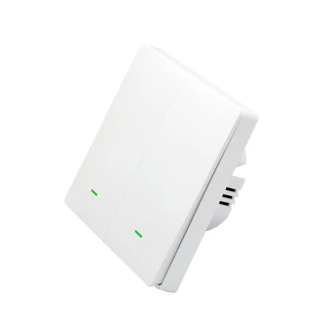 SmartWise B62 UNI Wi-Fi + eWeLink-Remote, univerzális bekötésű, 2 áramkörös, fizikai nyomógombos okos villanykapcsoló, fehér