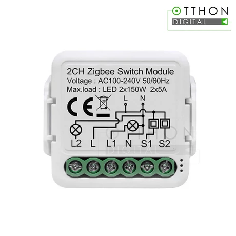 SmartWise » SmartWise Zigbee 230V relé két áramkörös, kapcsolóbemenettel (eWeLink és Tuya kompatibilis) R2 verzió