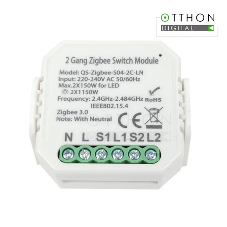 SmartWise Zigbee 230V relé két áramkörös, kapcsolóbemenettel (eWeLink és Tuya kompatibilis)