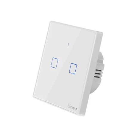 Sonoff TX T2 EU 2C » WiFi + RF vezérlésű, távvezérelhető, érintős dupla/csillár villanykapcsoló (fehér, kerettel)