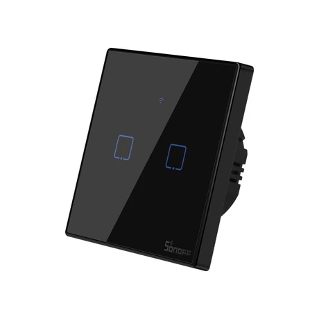 Sonoff TX T3 EU 2C » WiFi + RF vezérlésű, távvezérelhető, érintős dupla/csillár villanykapcsoló (fekete)