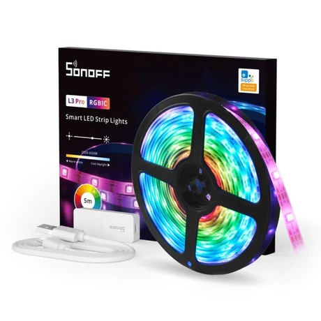 Sonoff »  Sonoff L3 Pro RGBIC okos LED szalag szett (WiFi + Bluetooth okos vezérlő + 5 méter RGBIC LED szalag)