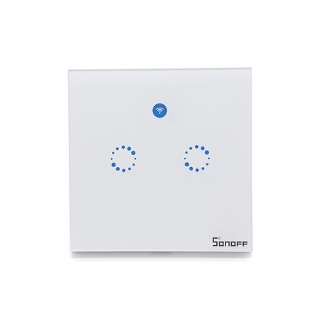 Sonoff T1 2Gang WiFi és rádióvezérlésű, érintős okos villanykapcsoló
